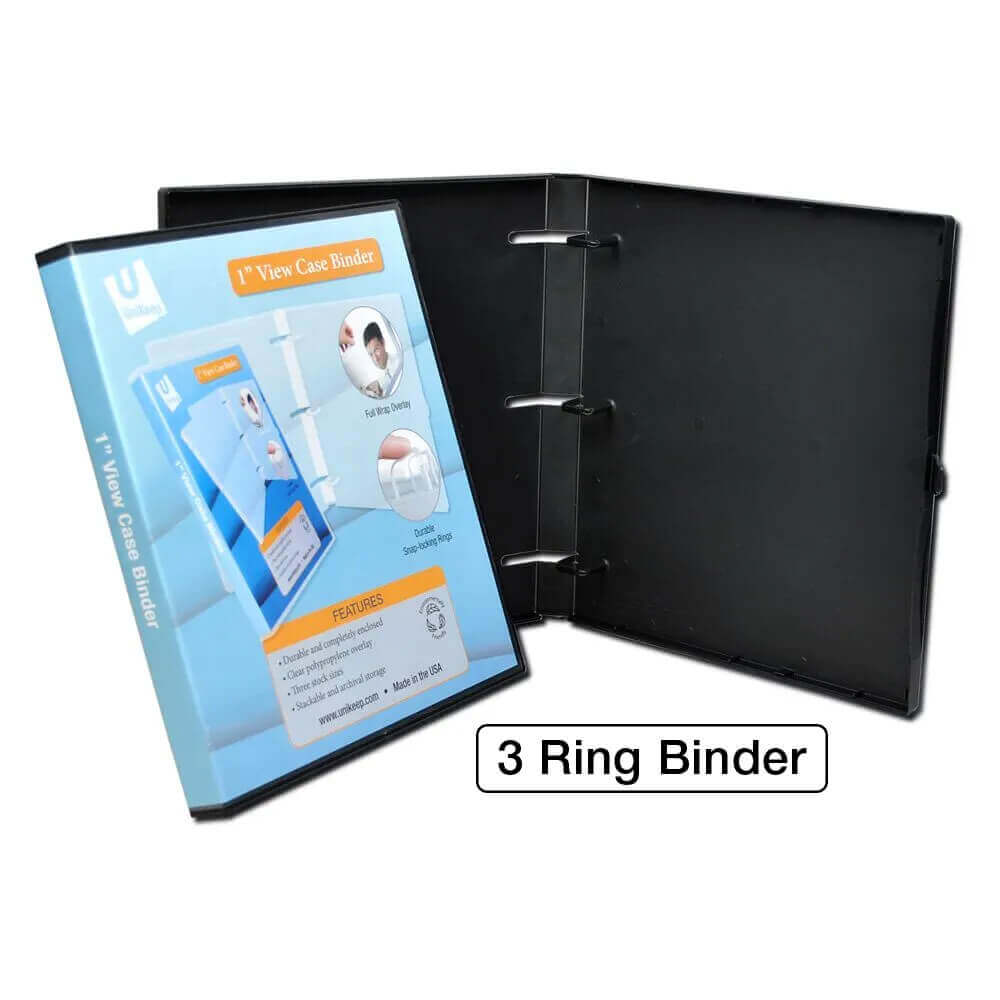 1 Inch 3-Ring View Binder With Clear Overlay - Enclosed Case - Made in USA