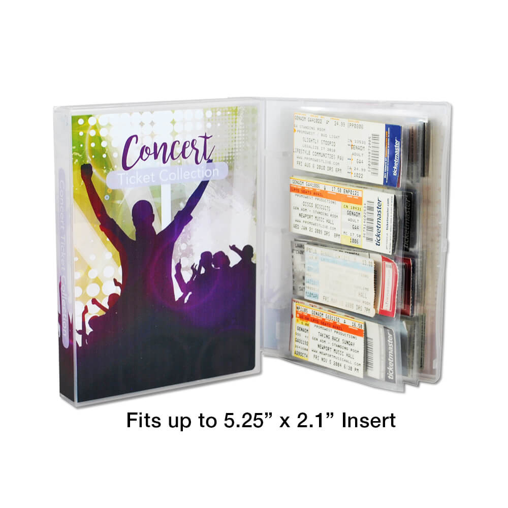 An open Concert Ticket Stub Holder Binder showing contents