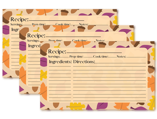 Recipe 3″ x 5″ Printables