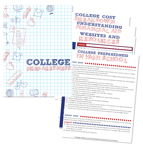 College Preparedness Printables