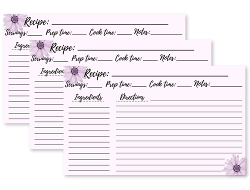 Recipe 3″ x 5″ Printables